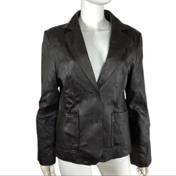John Paul Richard Jackets & Blazers - JOHN PAUL RICHARD Women's Black Button-up Genuine Uniform Leather Jacket Size 14